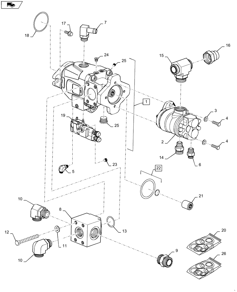 Схема запчастей Case IH 6130 - (35.106.AD) - TANDEM GEAR PUMP, MOUNTING PARTS (35) - HYDRAULIC SYSTEMS