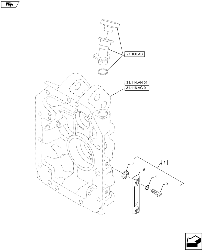 Схема запчастей Case IH MAXXUM 115 - (27.100.AA) - VAR - 331836, 332836, 333836, 336835, 338835, 743744 - TRANSMISSION OIL LEVEL INDICATOR (27) - REAR AXLE SYSTEM
