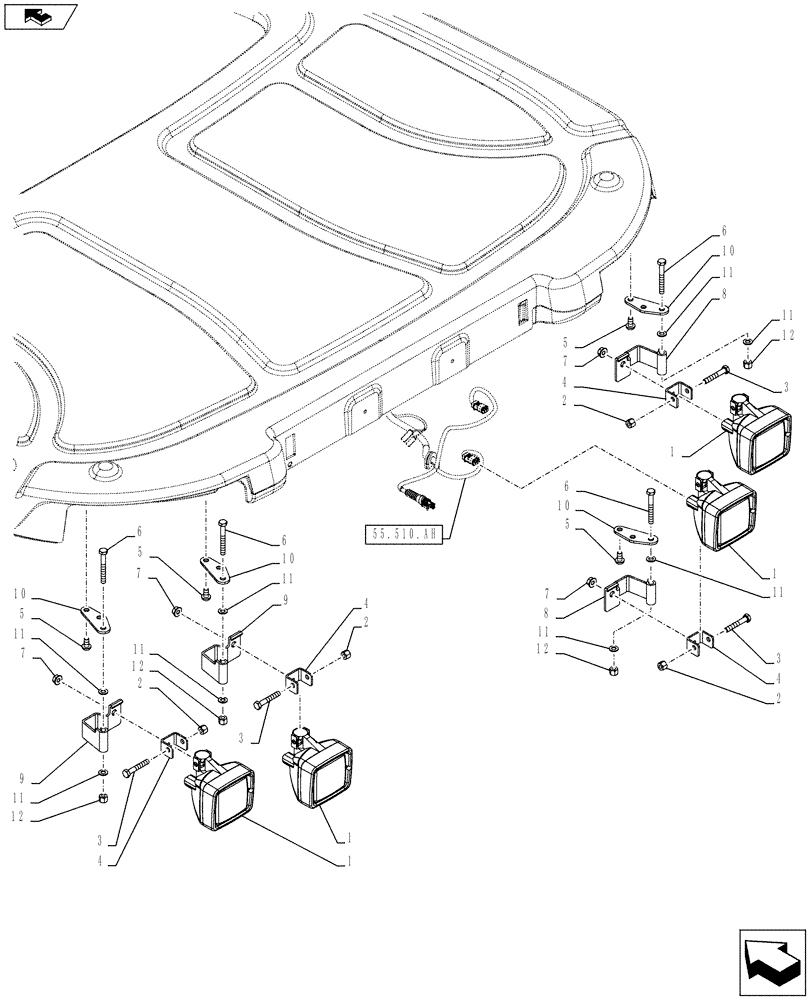 Схема запчастей Case IH FARMALL 115C - (55.404.BS[04]) - VAR - 743867 - WORK LAMP, ROOF-MOUNTED, REAR (55) - ELECTRICAL SYSTEMS