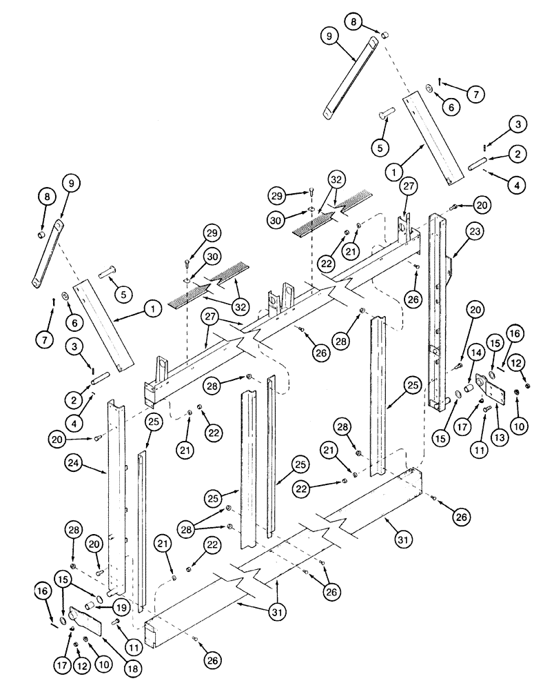 Схема запчастей Case IH 2155 - (9D-25A) - BASKET DOOR, ARMS, CHANNELS AND STRUTS, 5 ROW WIDE, P.I.N. JJC0156230 AND AFTER (16) - BASKET