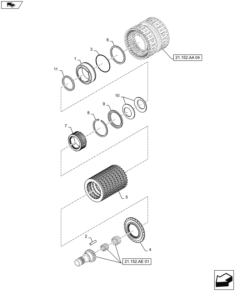 Схема запчастей Case IH MAXXUM 140 - (21.152.AA[06]) - VAR - 330283 - TRANSMISSION 16X16 AND 17X16 (40 KM/H), SPS - SPEED ENGAGEMENT REAR CLUTCH - C3 DISKS (21) - TRANSMISSION