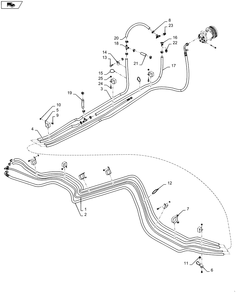 Схема запчастей Case IH 5130 - (50.200.AB) - HEATER - AIR CONDITIONING - COMPRESSOR TO CONDENSOR AND CAB/CHASSIS/DEF CONNECTIONS 5130 (50) - CAB CLIMATE CONTROL