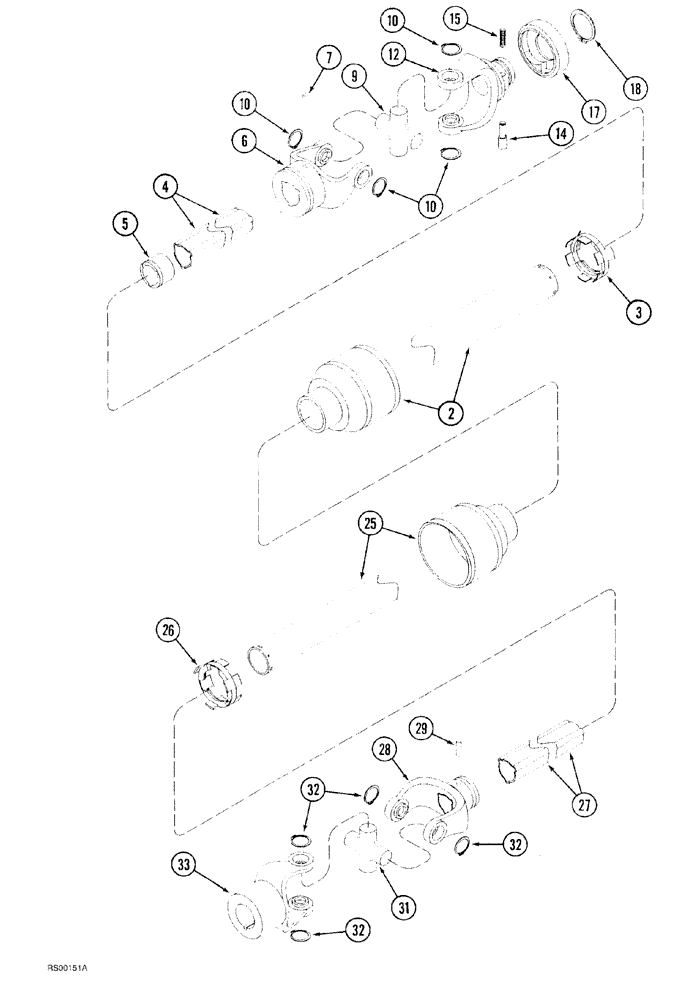 Схема запчастей Case IH 1500-SERIES - (09-34) - TELESCOPING DRIVELINE (INPUT DRIVE, 1550, 1560, 1570 AND 1580 SPREADER, 540 RPM) 