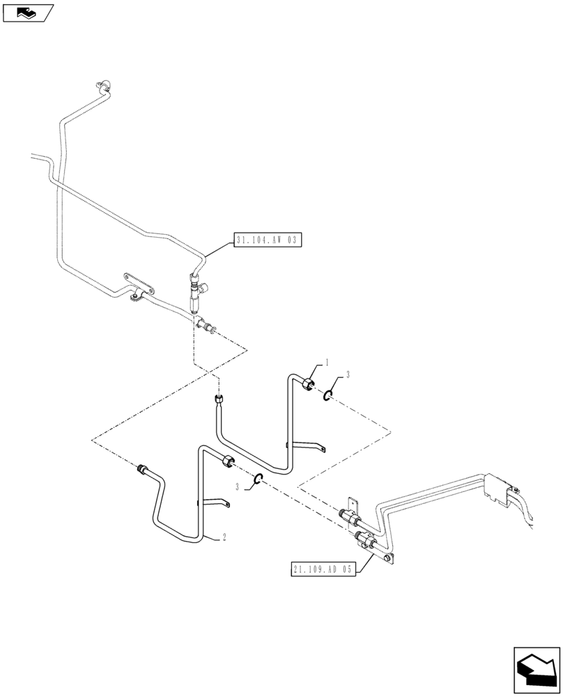 Схема запчастей Case IH MAXXUM 140 - (21.109.AD[06]) - TRANSMISSION 24X24 (40 KM/H) HI-LO - OIL COOLER PIPES (21) - TRANSMISSION