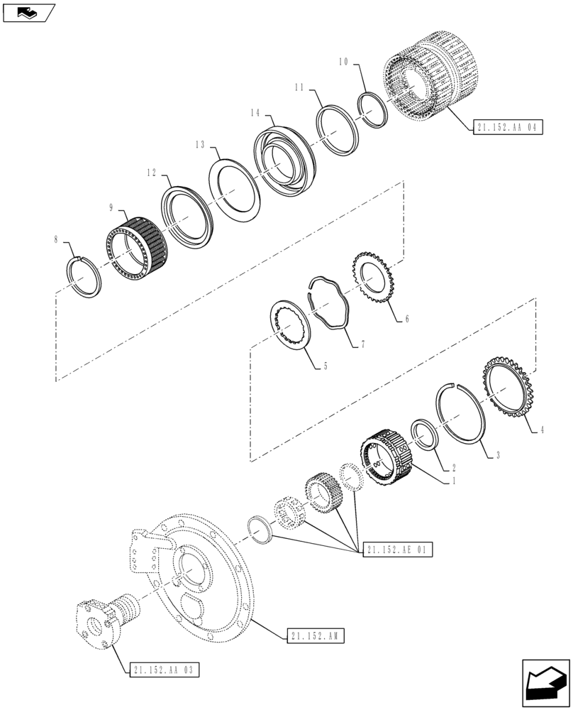 Схема запчастей Case IH MAXXUM 140 - (21.152.AA[05]) - TRANSMISSION 16X16 AND 17X16 (40 KM/H), SPS - SPEED ENGAGEMENT FRONT CLUTCH - C1 DISKS (21) - TRANSMISSION