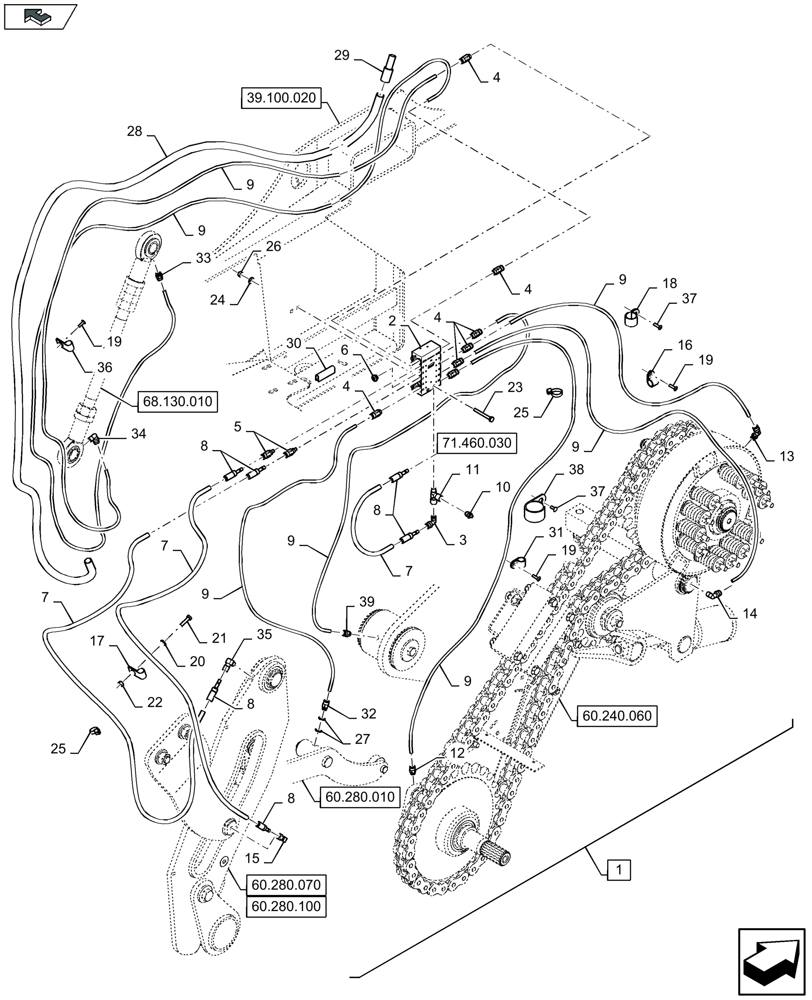 Схема запчастей Case IH LB324R - (71.460.110) - CENTRAL GREASING, RH (71) - LUBRICATION SYSTEM