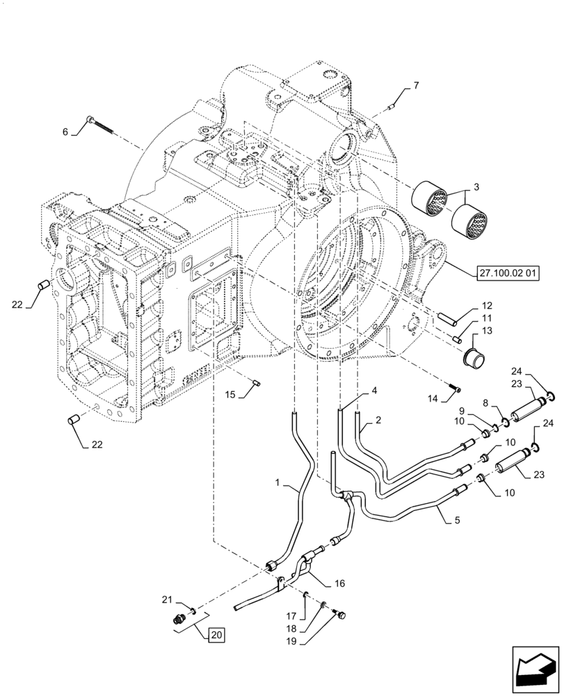 Схема запчастей Case IH MAGNUM 210 - (27.100.02[03]) - TRANSMISSION HOUSING - TUBES AND BUSHINGS (27) - REAR AXLE SYSTEM