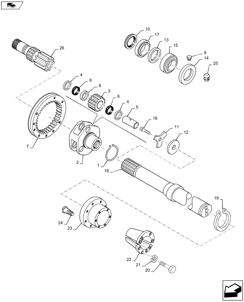 Схема запчастей Case IH MAXXUM 110 - (27.120.AF[02]) - VAR - 330331, 331331 - REAR HEAVY DUTY 98" BAR AXLES - GEARS AND AXLE SHAFT (27) - REAR AXLE SYSTEM