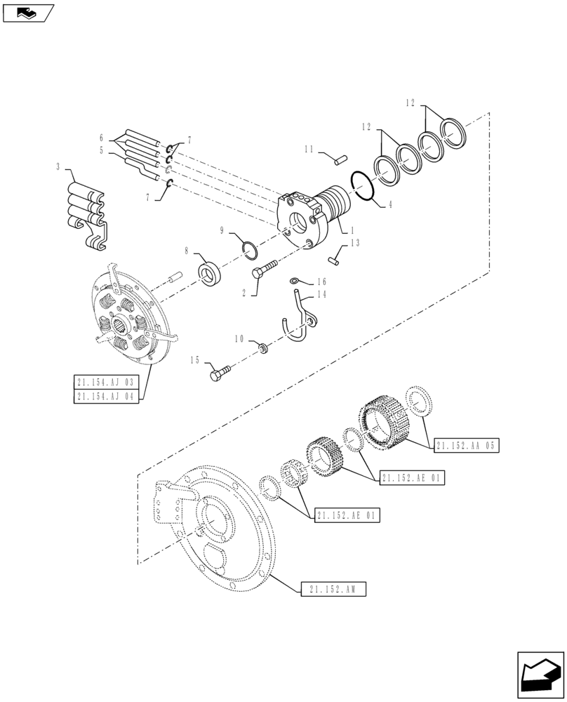 Схема запчастей Case IH MAXXUM 140 - (21.152.AA[03]) - VAR - 330283 - TRANSMISSION 16X16 AND 17X16 (40 KM/H), SPS - SPEED ENG. FRONT CLUTCH - OIL SUPPLY (21) - TRANSMISSION
