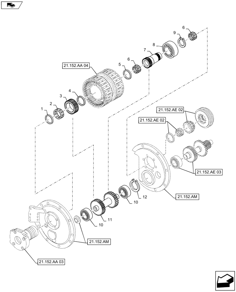 Схема запчастей Case IH MAXXUM 140 - (21.152.AE[01]) - TRANSMISSION 16X16 AND 17X16 (40 KM/H), SPS - GEARSHIFTS GEARS (21) - TRANSMISSION