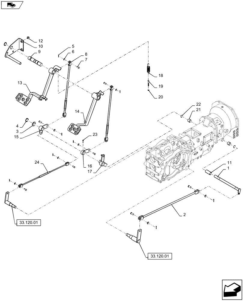 Схема запчастей Case IH FARMALL 50B - (33.120.03) - BRAKE PEDALS - HST (33) - BRAKES & CONTROLS