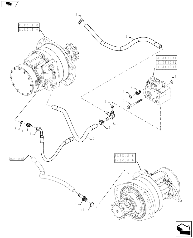 Схема запчастей Case IH SR220 - (35.353.AC[04]) - BRAKE LINES (35) - HYDRAULIC SYSTEMS