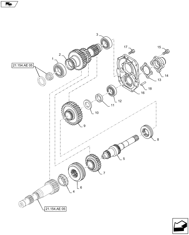 Схема запчастей Case IH MAXXUM 140 - (21.154.AE[06]) - TRANSMISSION 24X24 (40 KM/H) HI-LO - REDUCTION GEAR (21) - TRANSMISSION