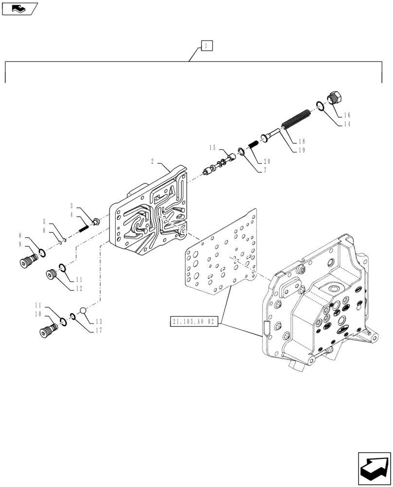 Схема запчастей Case IH MAXXUM 140 - (21.103.AO[01]) - TRANSMISSION 16X16 AND 17X16 (40 KM/H), SPS - C1/C4 CLUTCH LUBRICATION OIL JOINTS (21) - TRANSMISSION