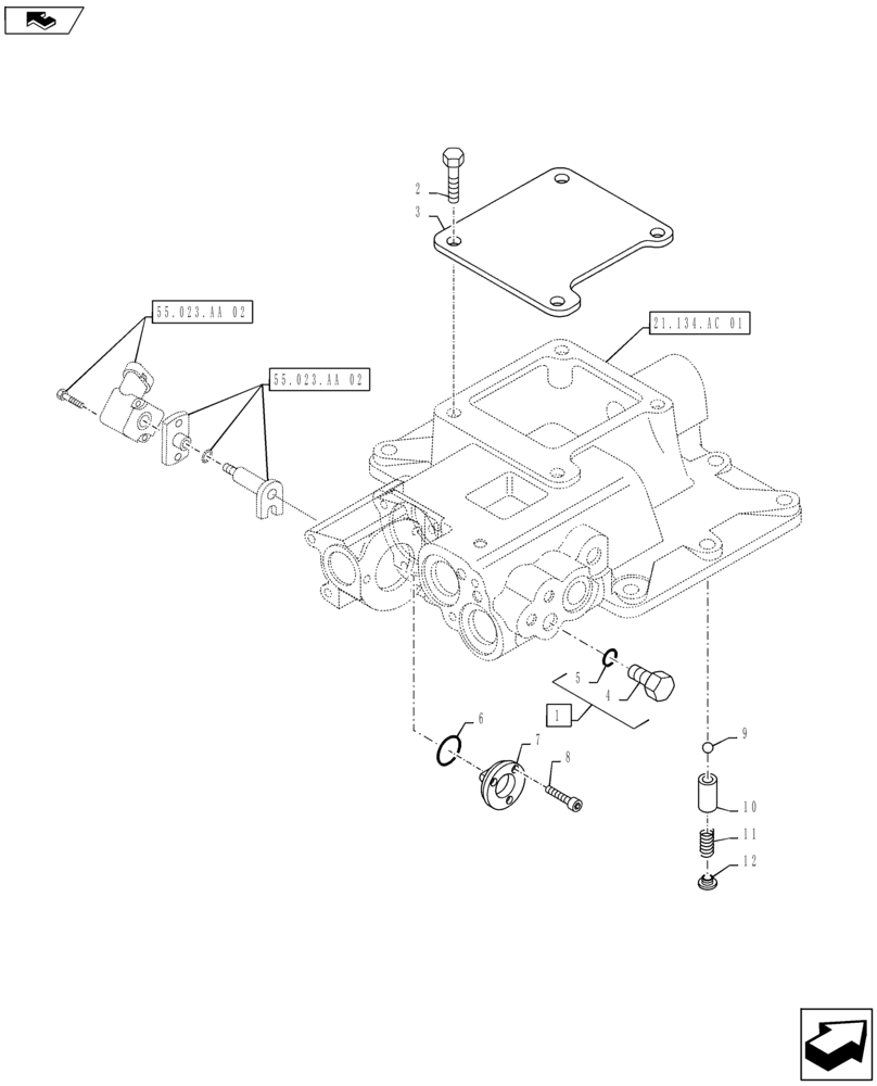 Схема запчастей Case IH MAXXUM 140 - (21.134.AC[02]) - TRANSMISSION 24X24 (40 KM/H) HI-LO - COVER FOR REVERSER - TOP COVER AND SENSOR (21) - TRANSMISSION