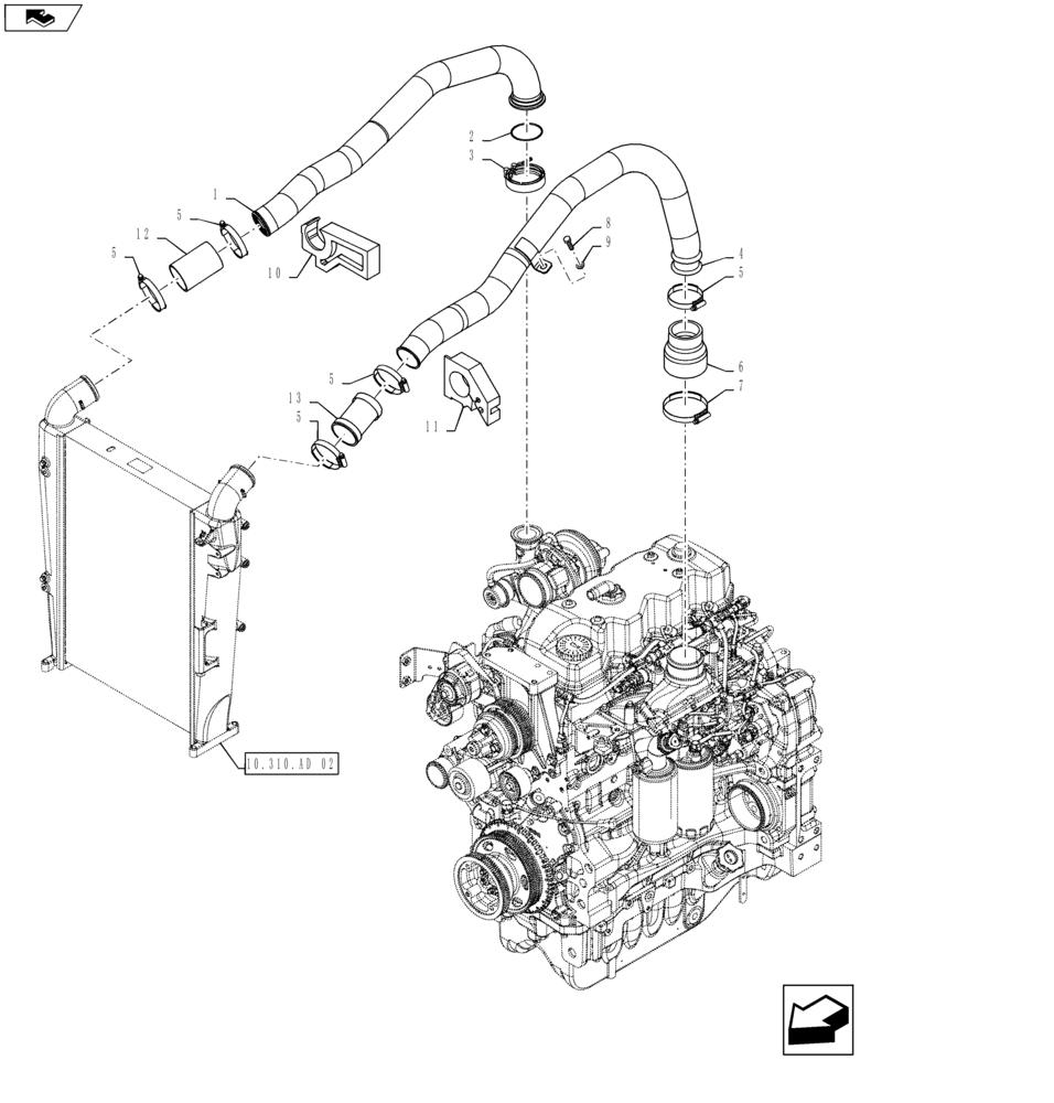 Схема запчастей Case IH MAXXUM 140 - (10.310.AD[02]) - AIR INTAKE LINE (10) - ENGINE