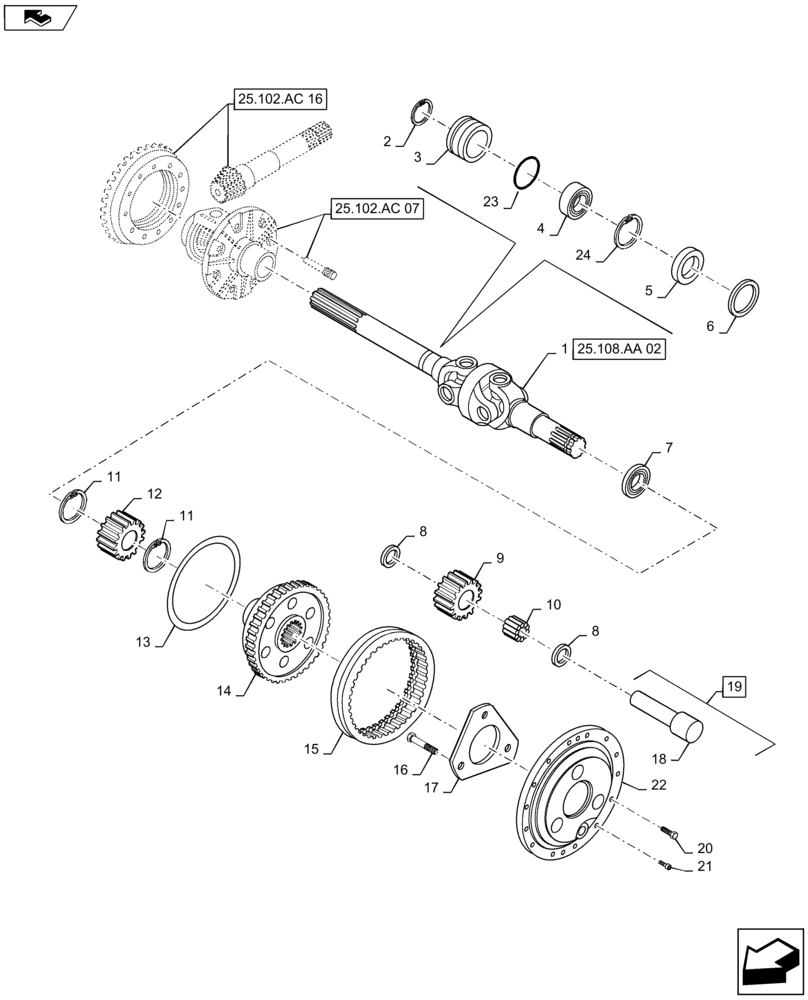 Схема запчастей Case IH MAXXUM 110 - (25.108.AB[02]) - VAR - 330409, 330416, 330414 - CL.3 FRONT AXLE - GEARS AND DIFFERENTIAL AXLE (25) - FRONT AXLE SYSTEM
