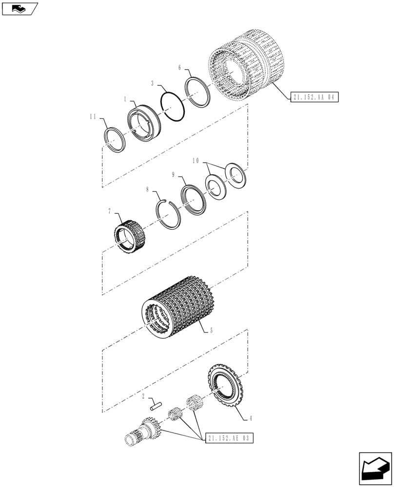 Схема запчастей Case IH MAXXUM 140 - (21.152.AA[06]) - TRANSMISSION 16X16 AND 17X16 (40 KM/H), SPS - SPEED ENGAGEMENT REAR CLUTCH - C3 DISKS (21) - TRANSMISSION