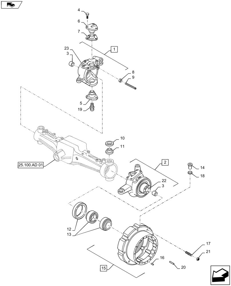 Схема запчастей Case IH MAXXUM 140 - (25.108.AG[07]) - VAR - 330425 - CL.3 FRONT AXLE W/ BRAKES- STEERING KNUCKLE - HUB (25) - FRONT AXLE SYSTEM