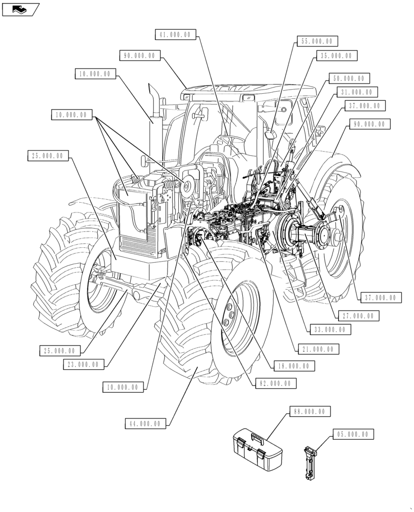 Схема запчастей Case IH MAXXUM 140 - (00.000.00) - PICTORIAL INDEX - TOP LEVEL (00) - GENERAL & PICTORIAL INDEX