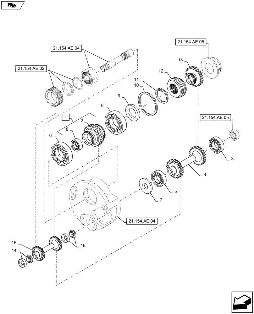 Схема запчастей Case IH MAXXUM 140 - (21.154.AE[01]) - TRANSMISSION 24X24 (40KM/H) HI-LO - REVERSER GEARS (21) - TRANSMISSION