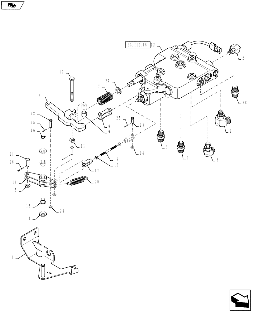 Схема запчастей Case IH STEIGER 400 - (33.110.04) - PARKING BRAKE - VALVE ASSEMBLY AND FITTINGS, TOW/PARK BRAKE - WHEELED (EUROPE) (33) - BRAKES & CONTROLS
