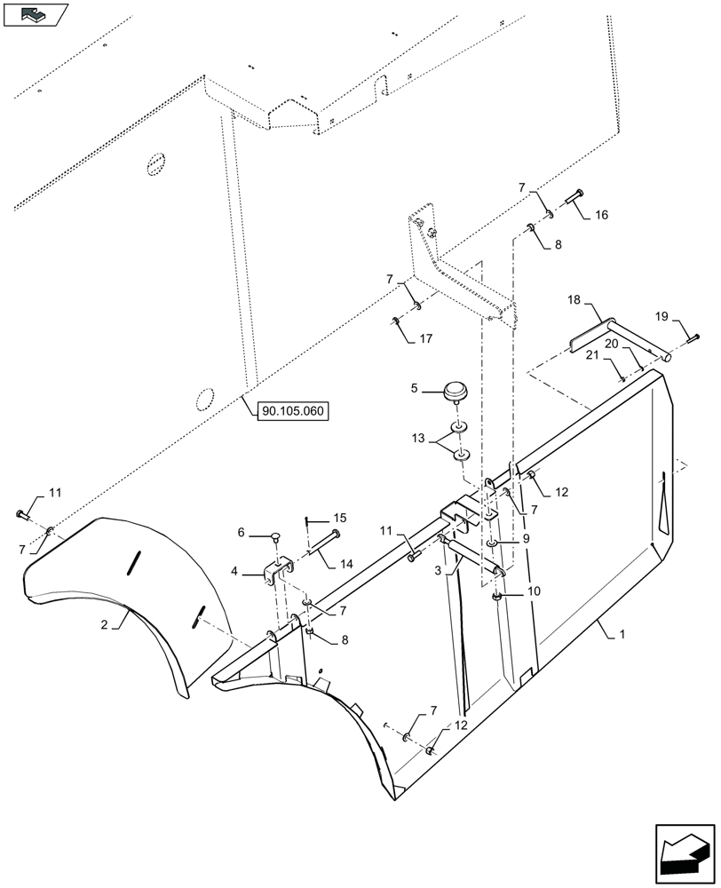 Схема запчастей Case IH LB324P - (90.105.110) - LOWER SHIELDS RH, SINGLE AXLE, AXLE SPACER 25MM - C071 (90) - PLATFORM, CAB, BODYWORK AND DECALS