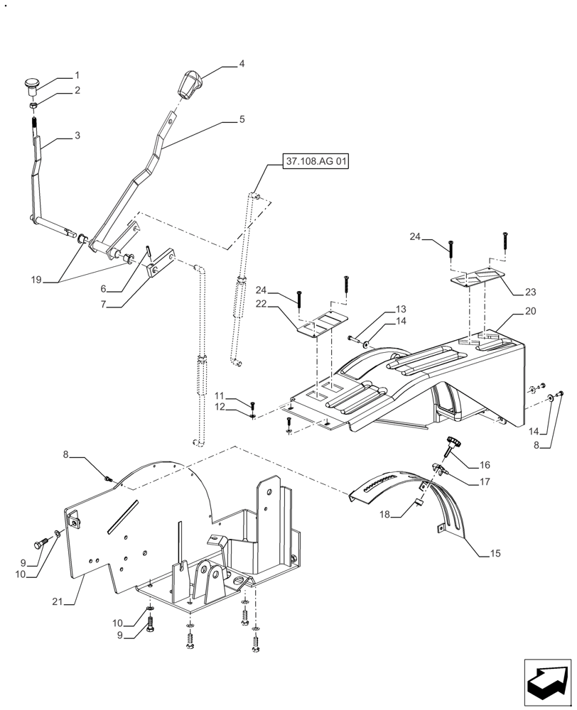 Схема запчастей Case IH FARMALL 110A - (37.108.AC[02]) - VAR - 333107, 334107, 336107 - LIFT CONTROL LEVER- PLATFORM (37) - HITCHES, DRAWBARS & IMPLEMENT COUPLINGS