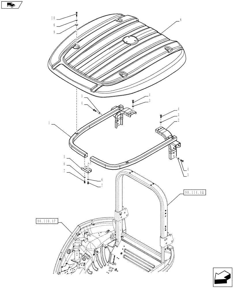 Схема запчастей Case IH FARMALL 105C - (90.114.AR) - VAR - 334187, 334188, 334190, 334191 - ROPS CANOPY (90) - PLATFORM, CAB, BODYWORK AND DECALS