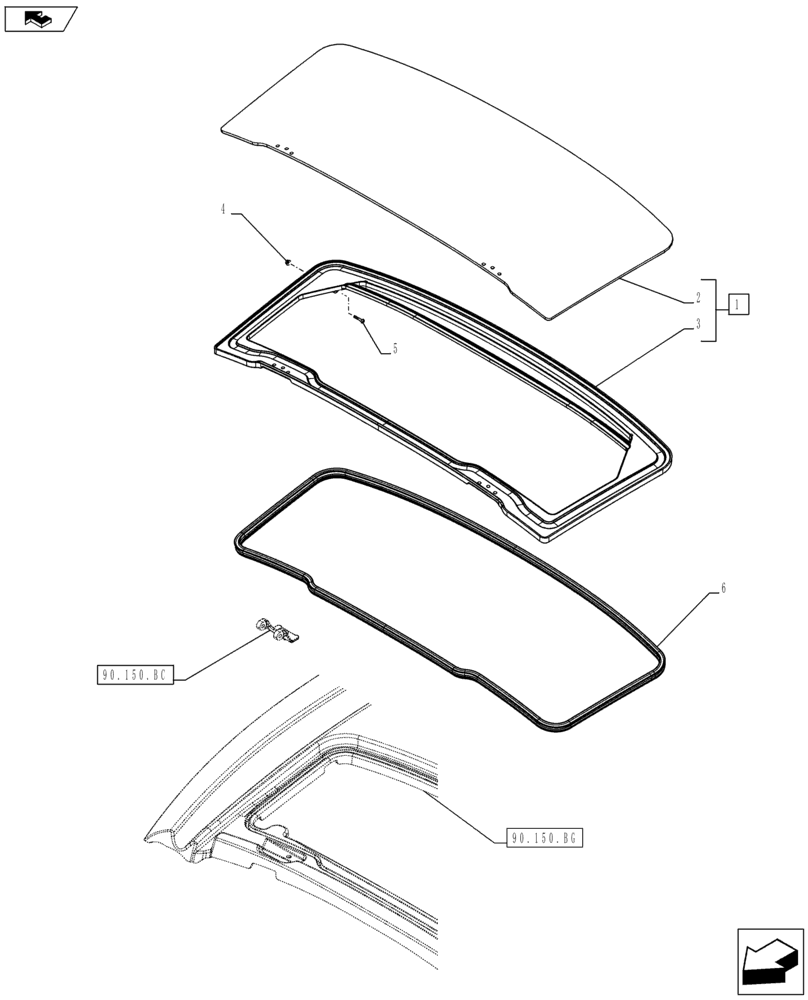 Схема запчастей Case IH FARMALL 115C - (90.156.AY[01]) - VAR - 743573, 743496, 334179, 334180, 334183, 334185, 334211, 744588, 336606 - CAB ROOF, GLASS - ISO - END YR 29-APR-2013 (90) - PLATFORM, CAB, BODYWORK AND DECALS
