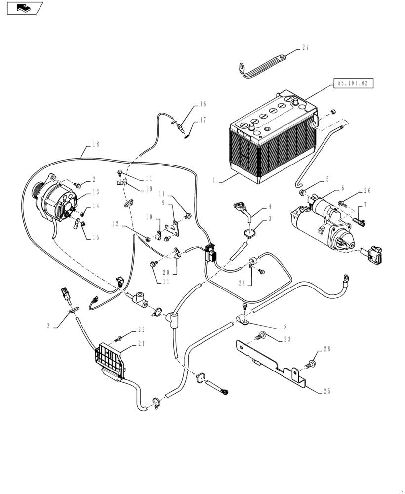 Схема запчастей Case IH SR250 - (55.101.01) - ENGINE ELECTRICAL (SV300,TV380) (55) - ELECTRICAL SYSTEMS
