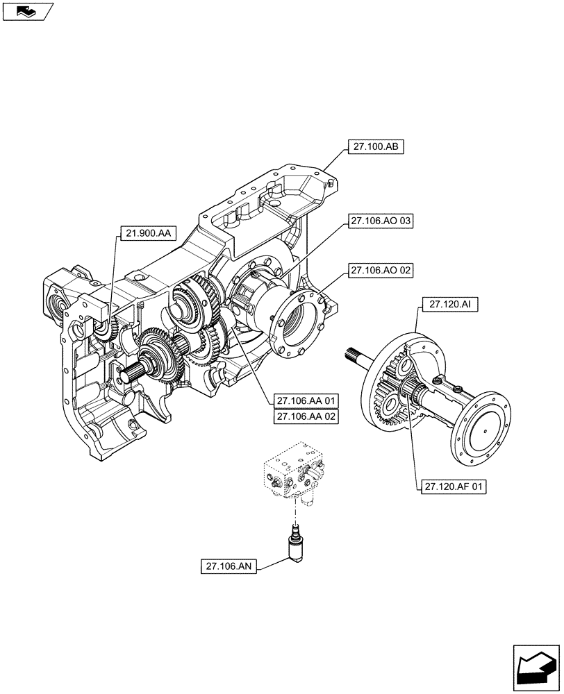 Схема запчастей Case IH MAXXUM 110 - (27.000.00) - SECTION INDEX - REAR DRIVE AXLE (27) - REAR AXLE SYSTEM