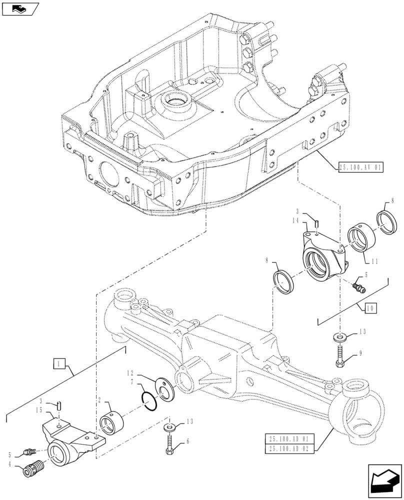 Схема запчастей Case IH MAXXUM 110 - (25.100.AV[06]) - VAR - 330409, 330416, 330425 - CL.3 FRONT AXLE - TRUNNIONS (25) - FRONT AXLE SYSTEM