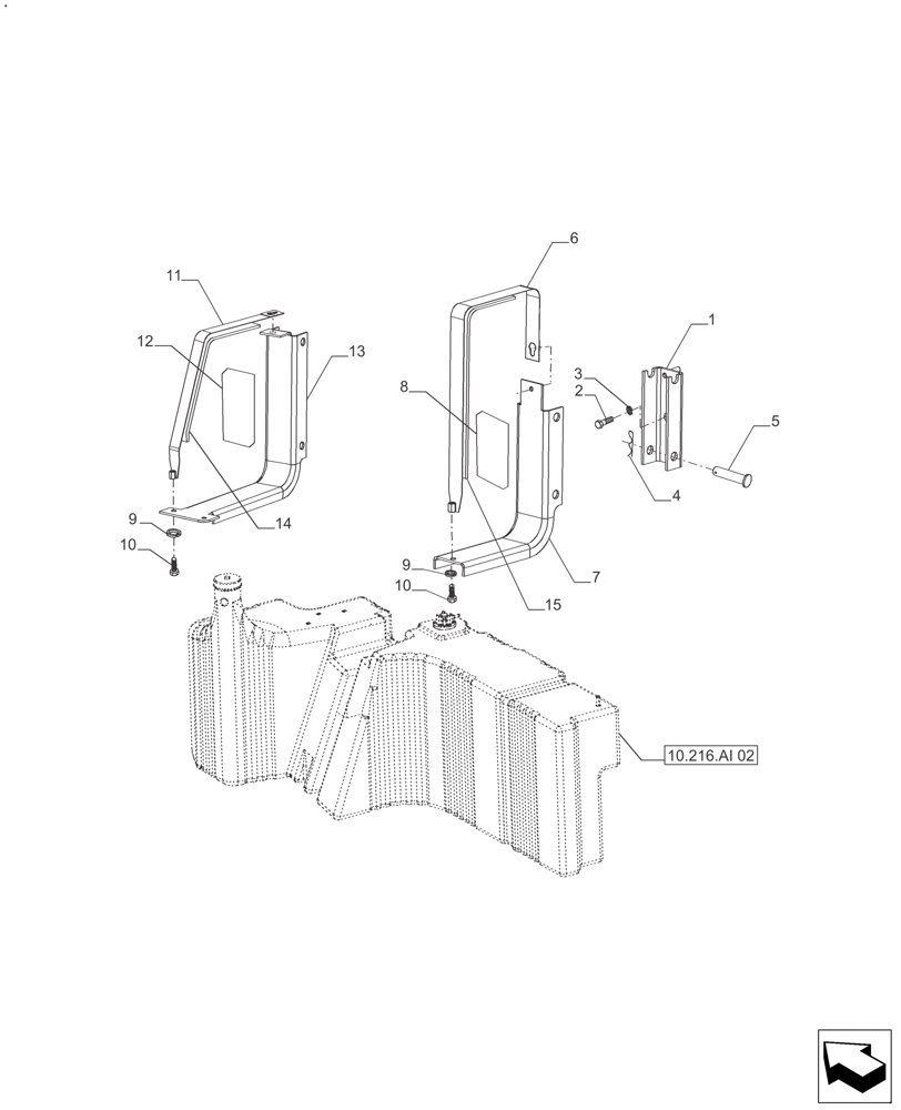 Схема запчастей Case IH FARMALL 125A - (10.216.AI[04]) - FUEL TANK, SUPPORT - 6 CYL. (10) - ENGINE