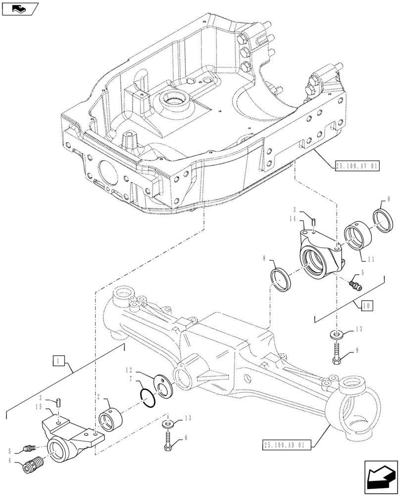 Схема запчастей Case IH MAXXUM 115 - (25.100.AV[05]) - STD + VAR 330408 - 4WD FRONT AXLE - TRUNNIONS (25) - FRONT AXLE SYSTEM