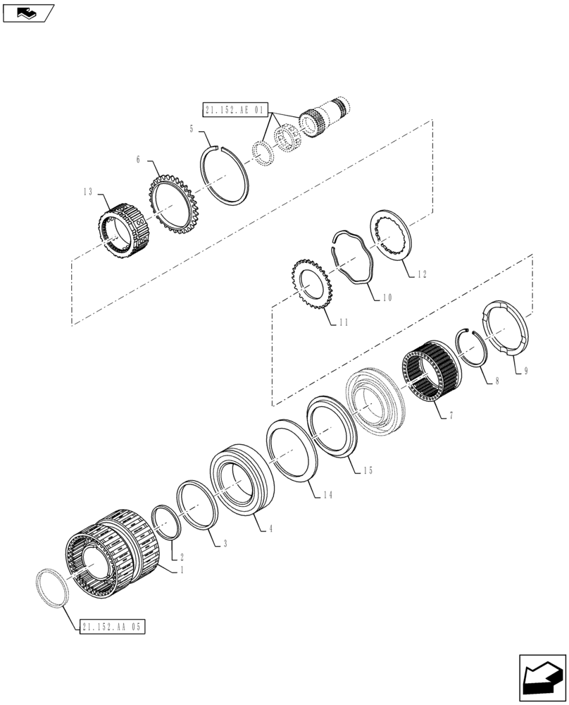 Схема запчастей Case IH MAXXUM 140 - (21.152.AA[04]) - TRANSMISSION 16X16 AND 17X16 (40 KM/H), SPS - SPEED ENGAGEMENT FRONT CLUTCH - HOUSING AND C2 DISKS (21) - TRANSMISSION
