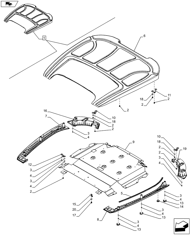 Схема запчастей Case IH FARMALL 115C - (90.150.BG[01]) - VAR - 391606, 334181, 331606 - CAB ROOF - ISO - END YR 09-OCT-2012 (90) - PLATFORM, CAB, BODYWORK AND DECALS
