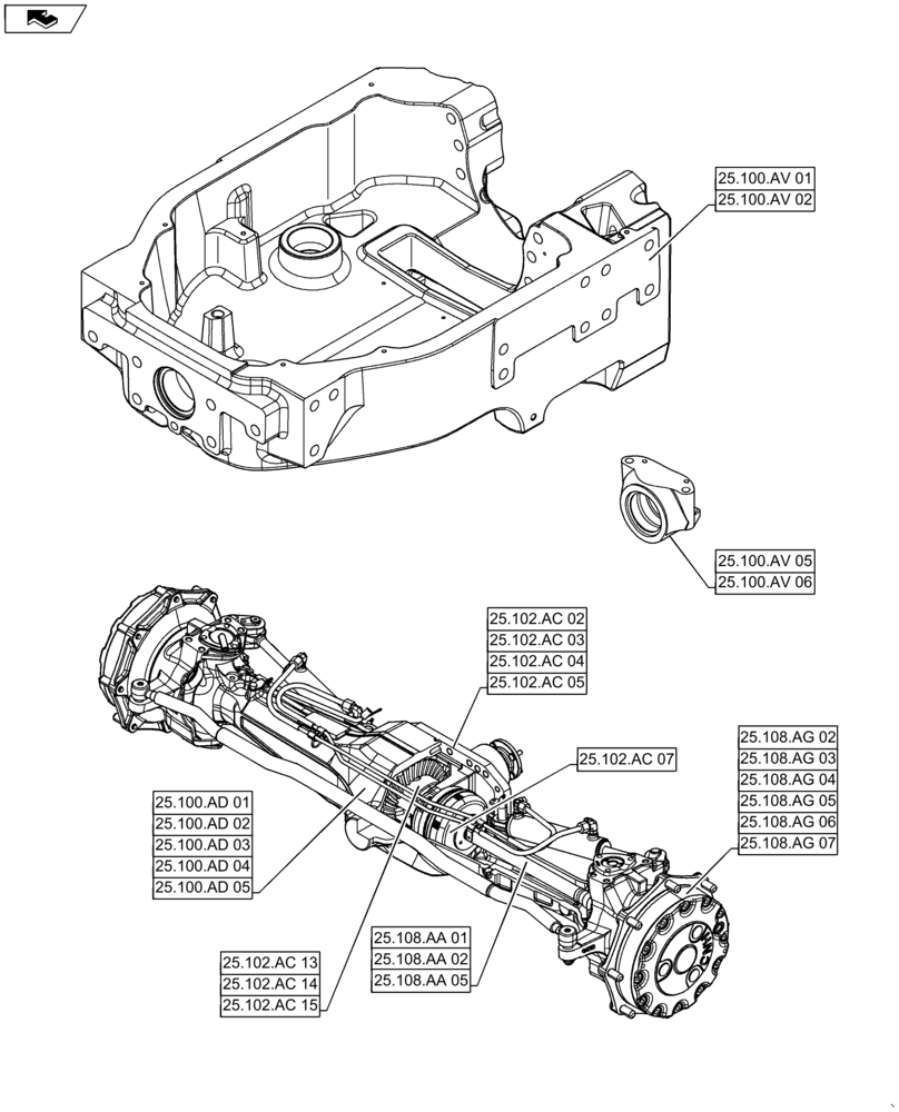 Схема запчастей Case IH MAXXUM 110 - (25.000.00) - SECTION INDEX - FRONT MECHANICAL DRIVE (25) - FRONT AXLE SYSTEM
