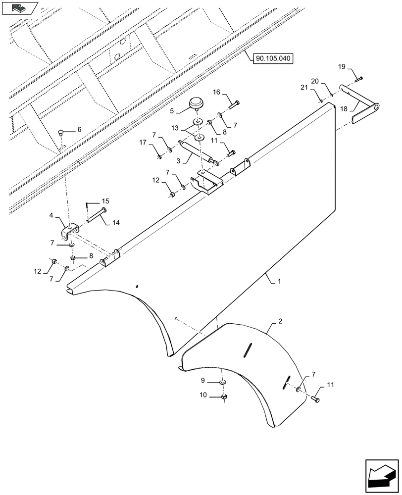 Схема запчастей Case IH LB434S - (90.105.080) - LOWER SHIELDS LH, SINGLE AXLE, AXLE SPACER 0 MM - C071 (90) - PLATFORM, CAB, BODYWORK AND DECALS