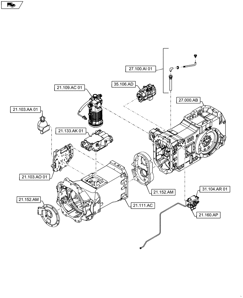 Схема запчастей Case IH MAXXUM 140 - (21.000.00[02]) - SECTION INDEX - TRANSMISSION (21) - TRANSMISSION