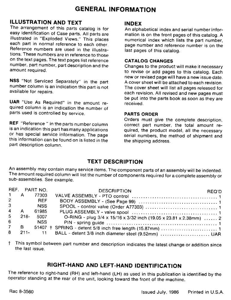 Схема запчастей Case IH 97 - (01) - GENERAL INFORMATION 