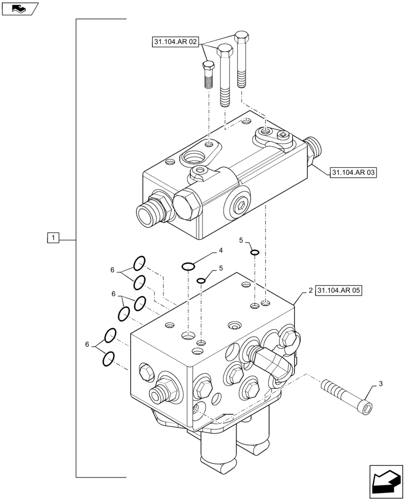 Схема запчастей Case IH MAXXUM 140 - (31.104.AR[04]) - ELECTROHYDRAULIC CONTROL VALVE FOR 30 AND 40KM/H TRANSMISSION LESS CREEPER - BREAKDOWN (31) - IMPLEMENT POWER TAKE OFF