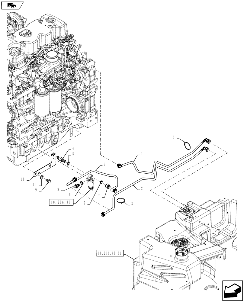 Схема запчастей Case IH MAXXUM 120 - (10.216.BA[01]) - FUEL LINES (10) - ENGINE