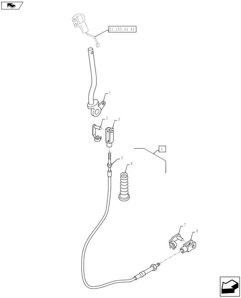 Схема запчастей Case IH MAXXUM 140 - (21.133.AG[02]) - VAR - 330283 - GEARSHIFT CONTROL - LEVER - CABLE (21) - TRANSMISSION