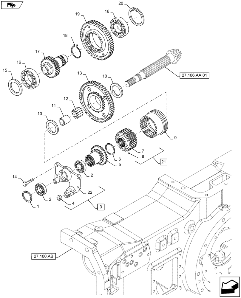 Схема запчастей Case IH MAXXUM 140 - (21.160.AL) - VAR - 332330, 743736 - CREEPER FOR TRANSMISSION 16X16 - GEARS AND SUPPORT (21) - TRANSMISSION