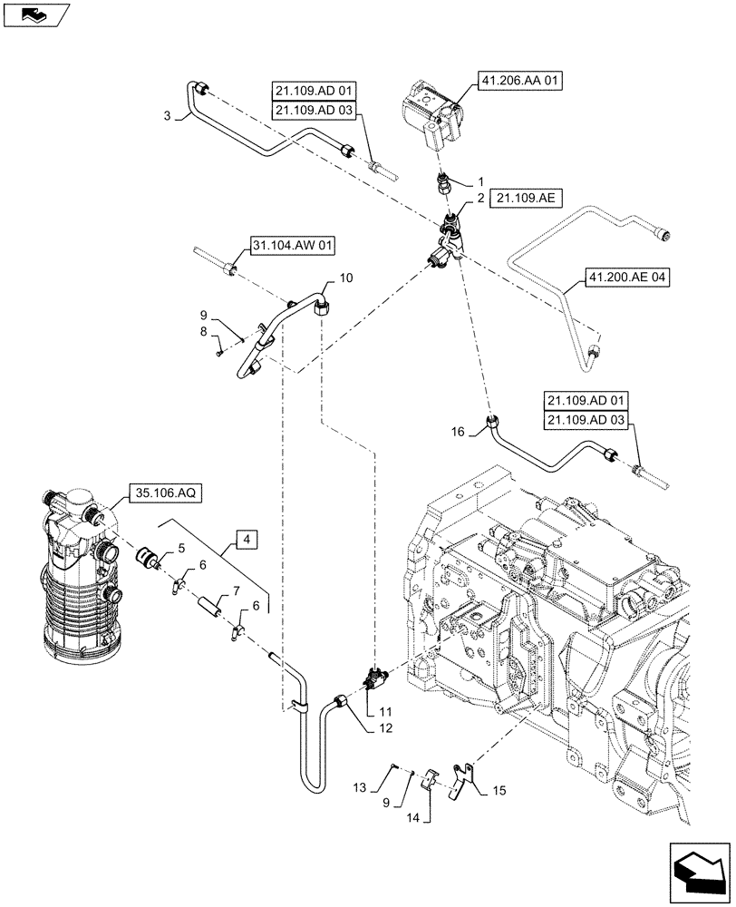 Схема запчастей Case IH MAXXUM 140 - (21.109.AC[01]) - HYDRAULIC PUMP 113 L/MIN CCLS - OIL COOLER LINES (21) - TRANSMISSION