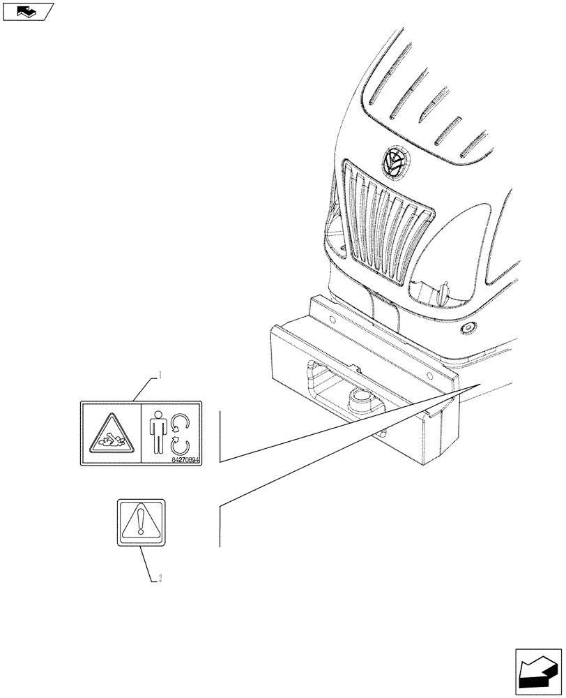 Схема запчастей Case IH FARMALL 115C - (90.108.AC[01]) - VAR - 331789, 332789 - WARNING DECAL - ISO (90) - PLATFORM, CAB, BODYWORK AND DECALS