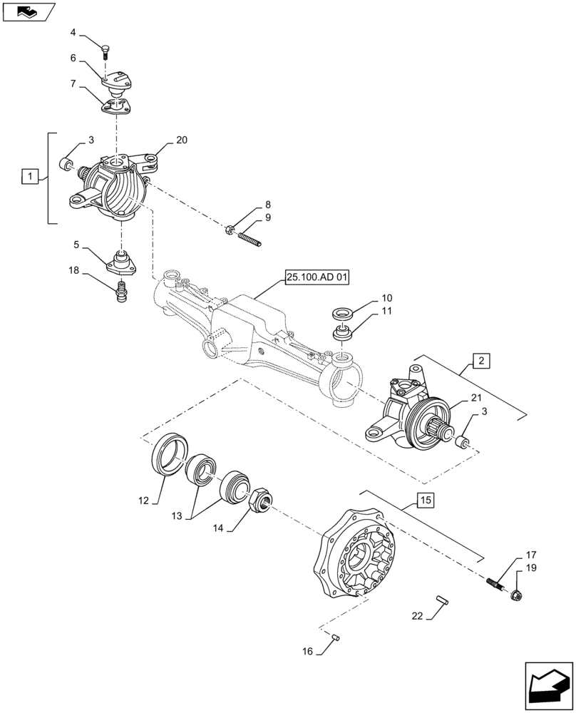 Схема запчастей Case IH MAXXUM 115 - (25.108.AG[02]) - STD + VAR - 330416 - CL.3 FRONT AXLE - STEERING KNUCKLE - HUB (25) - FRONT AXLE SYSTEM