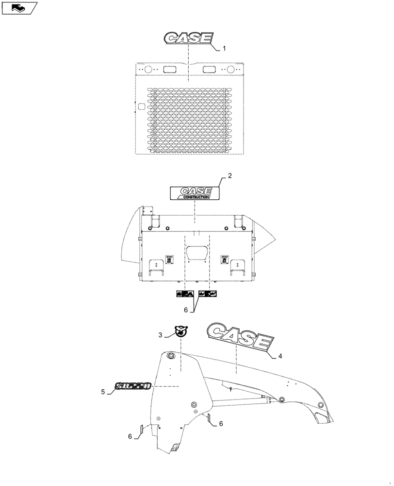 Схема запчастей Case IH SR220 - (90.108.AB) - MODEL DESIGNATION DECALS (90) - PLATFORM, CAB, BODYWORK AND DECALS