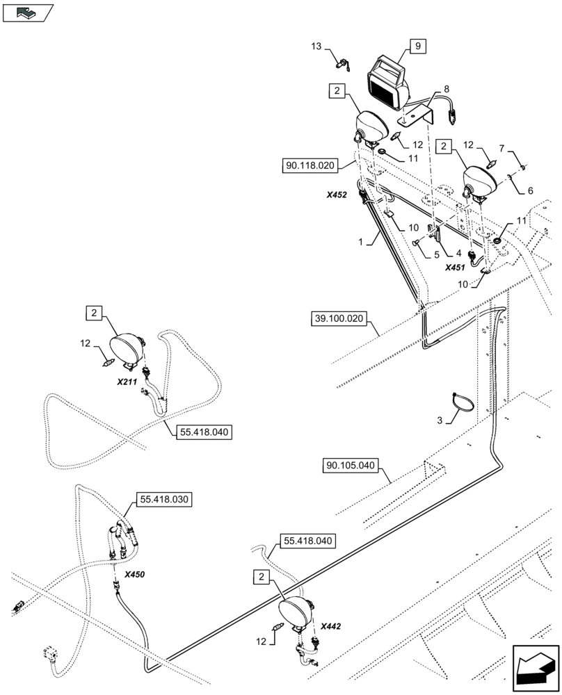 Схема запчастей Case IH LB324R - (55.404.030) - WORK LIGHT (55) - ELECTRICAL SYSTEMS